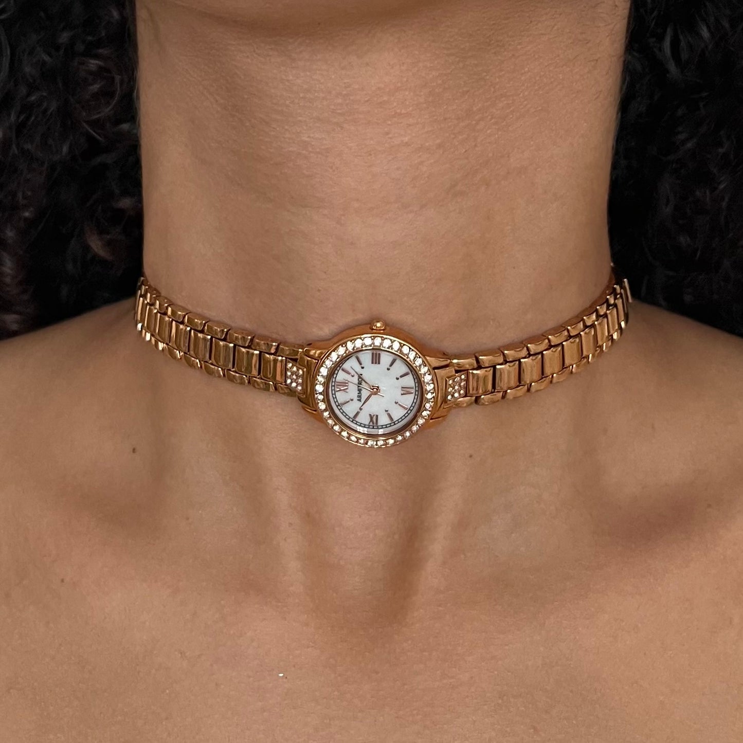 Rose Gold Tone Up-Cycled Watch Choker Necklace