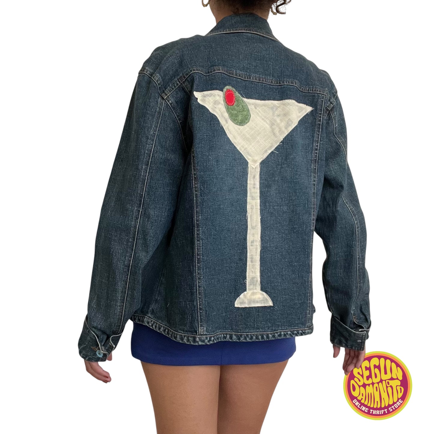 Vintage Denim Jacket with Martini Patchwork