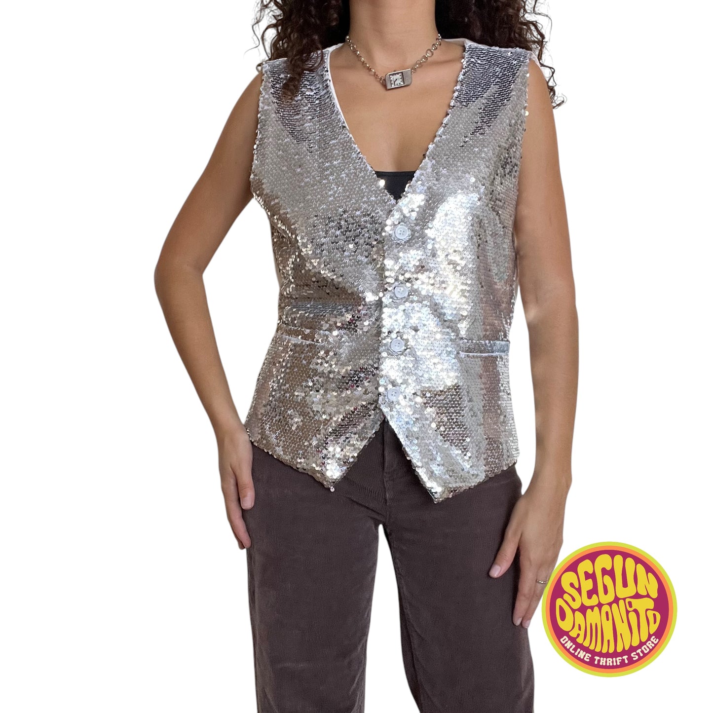 Silver Sequins Modern Vest