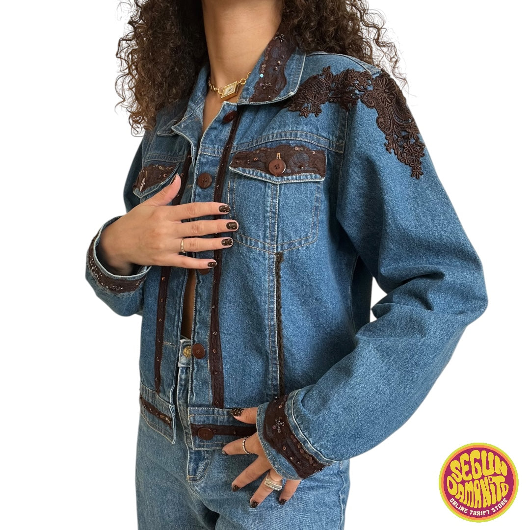 Lace Details Denim 90’s Vintage Jacket