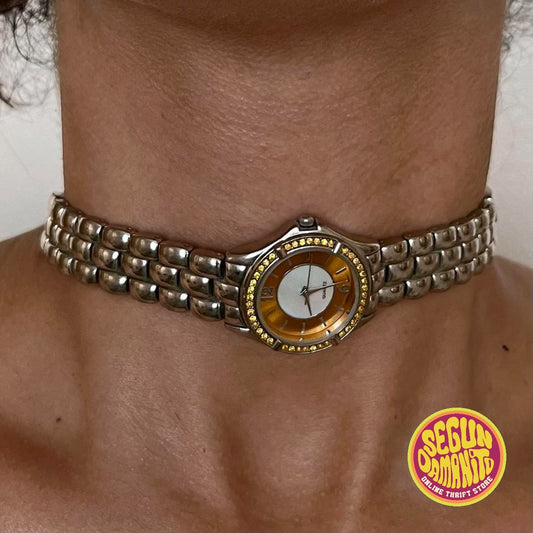 Yellow & Silver Tone Up-Cycled Watch Choker