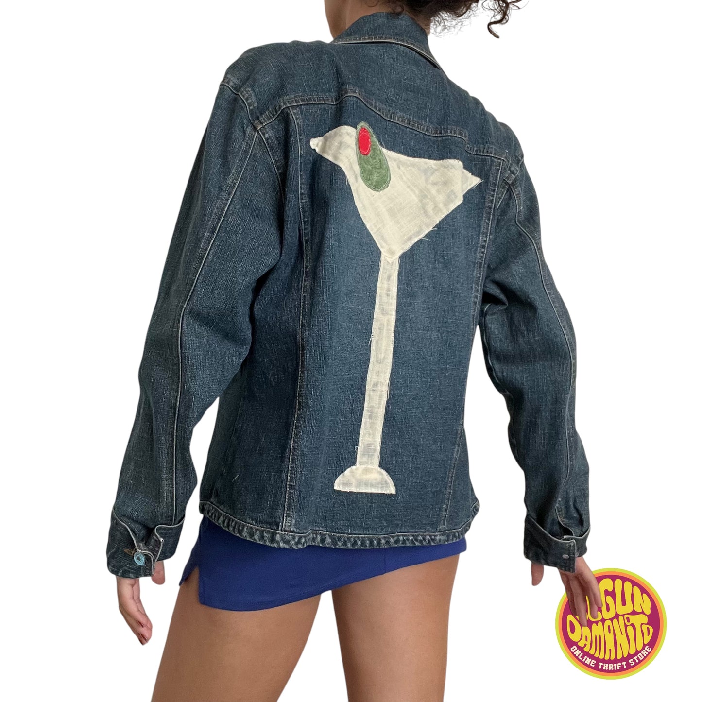 Vintage Denim Jacket with Martini Patchwork