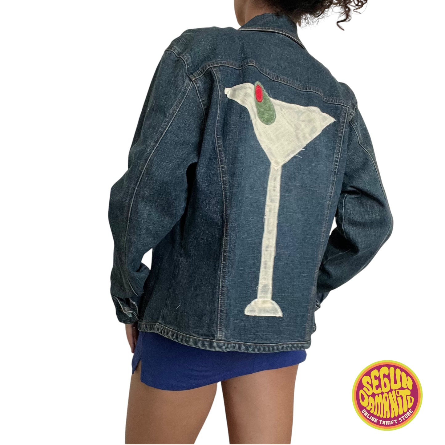 Vintage Denim Jacket with Martini Patchwork