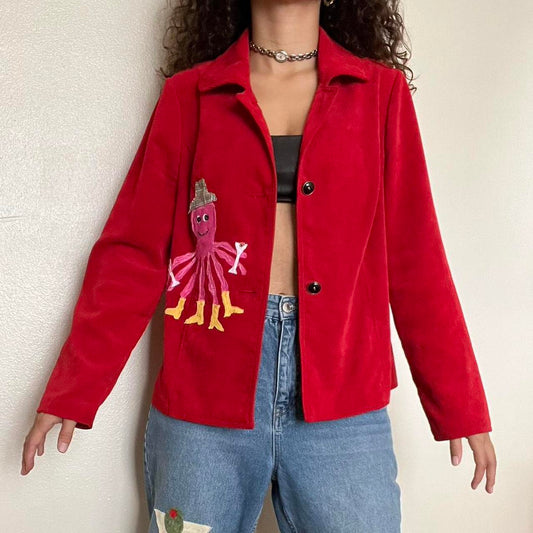 Red Vintage Jacket with Party Octopus patchwork 🍸